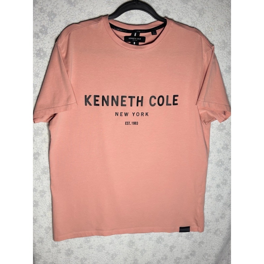 Kenneth Cole New York Mens Salmon Pink Graphic Logo T-Shirt Size L Short Sleeve